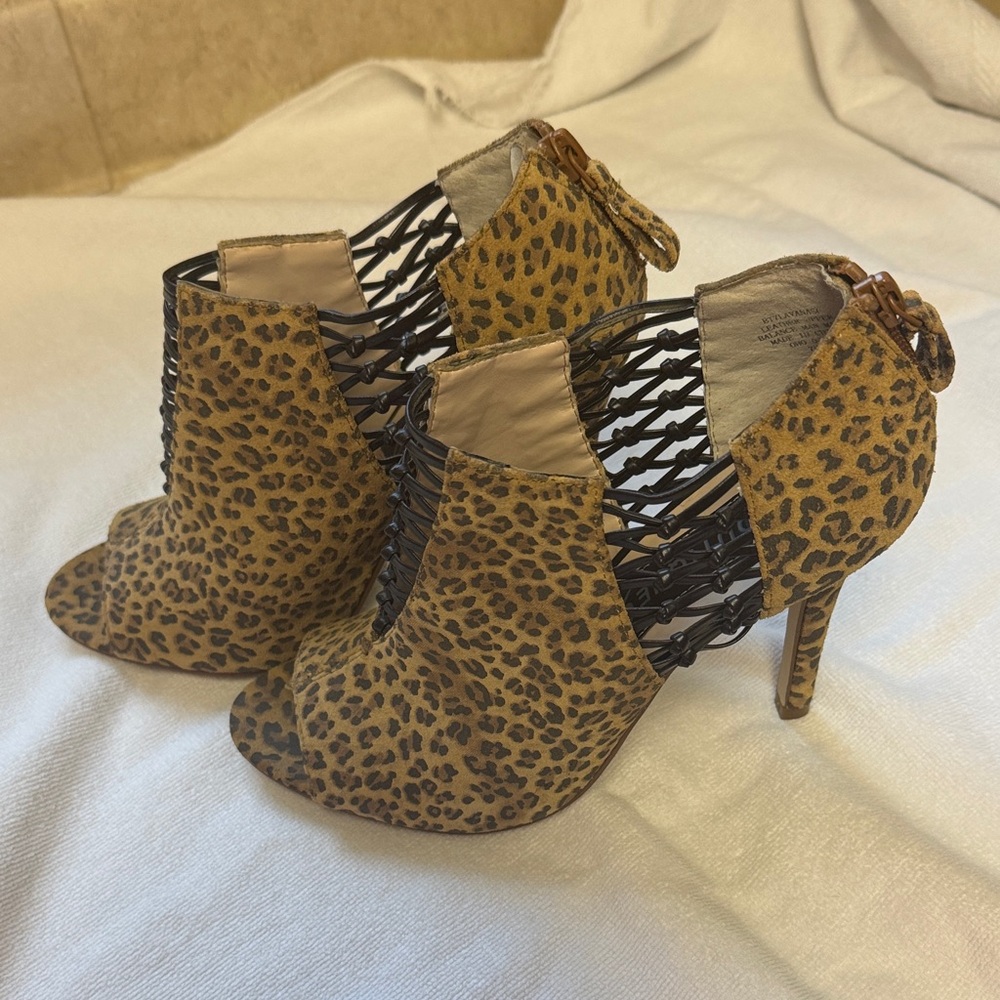 Boutique 9 Leopard Print Open Toe Heels - Women’s Size 7.5